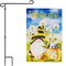 G128 Combo Pack: Garden Flag Stand Black 36 in x 16 in & Garden Flag Spring Decoration Welcome Bee Gnome with Honey 12"x18" Double-Sided Blockout Fabric